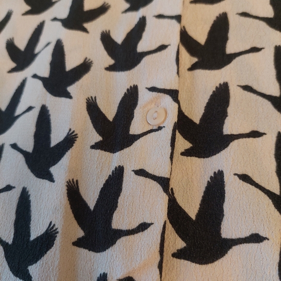 H&M Blush Pink Black Bird Animal Print Long Sleeve Blouse Lightweight Top Size 8 - Picture 7 of 11